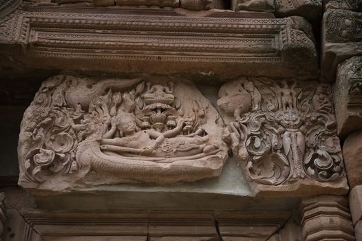 Closeup of sculptor in Wat Khao Phanom Rung Castle History Landmark of Buriram Province, Thailand