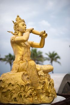 Beautiful of golden color sculpture, art of thai create
