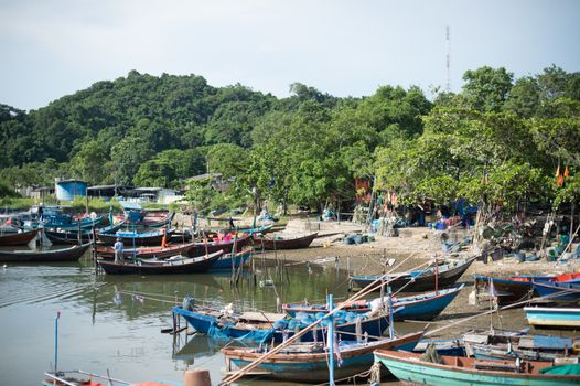 Fishing Harbor marina landscape, rayong province, Thailand.