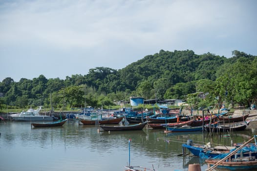 Fishing Harbor marina landscape, rayong province, Thailand.