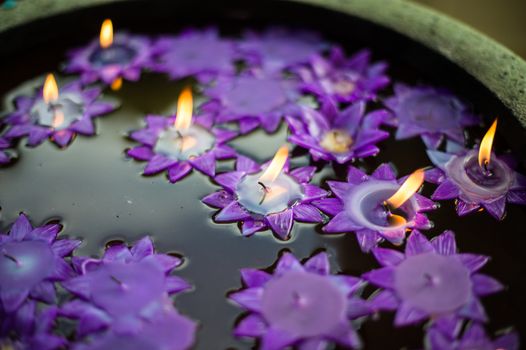 water basin style and flower candle, religion buddhism culture.