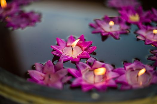 water basin style and flower candle, religion buddhism culture.