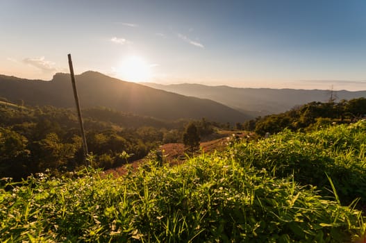 Sunset and Mountain view landscape.