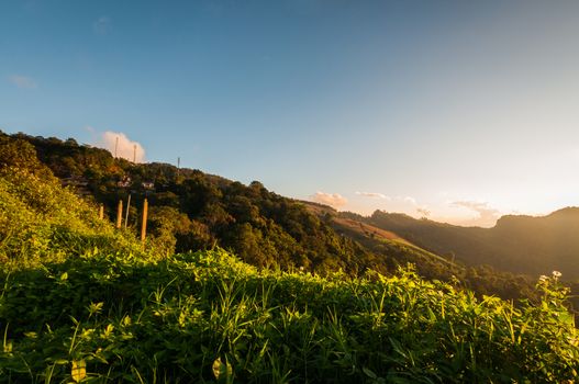 Sunset and Mountain view landscape.