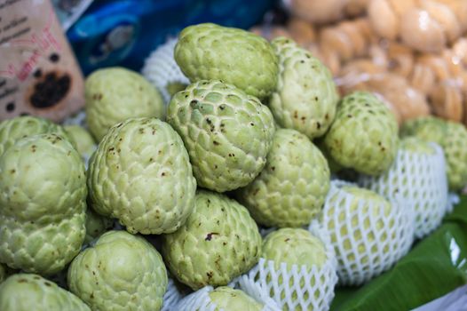 closeup of custard apple on market.