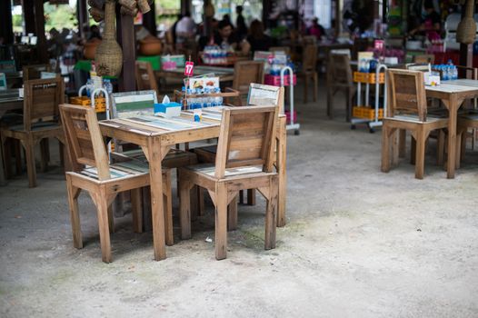 closeup of vintage table and stool set in food shop