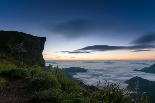 Phu Chi Fa mountain landscape with sunrise, Thailand