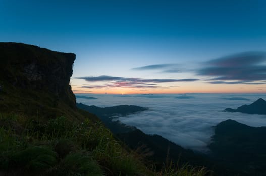 Phu Chi Fa mountain landscape with sunrise, Thailand