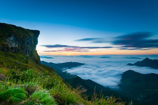 Phu Chi Fa mountain landscape with sunrise, Thailand