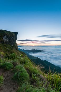 Phu Chi Fa mountain landscape with sunrise, Thailand