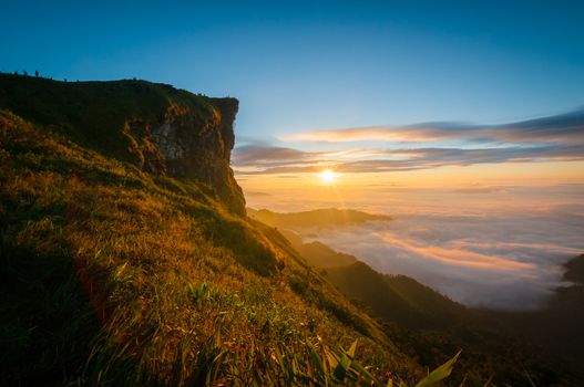 Phu Chi Fa mountain landscape with sunrise, Thailand