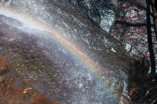 Closeup of rainbow on waterfall