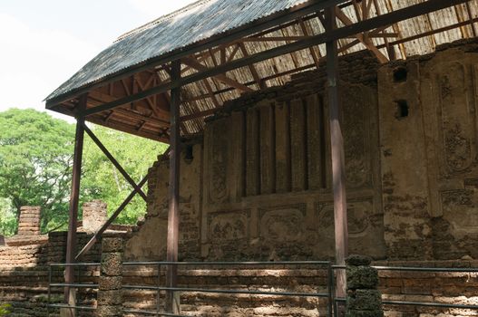 Old city of worship place landmarks, history park of Si-Satchanalai, Sukhothai province, Thailand.