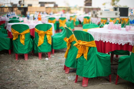 Closeup of table and chair set for meeting night holiday