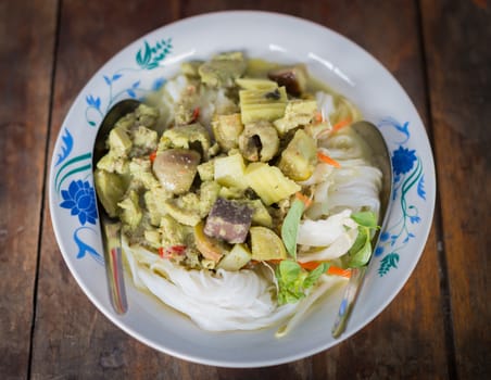 Green curry noodles of thai food style