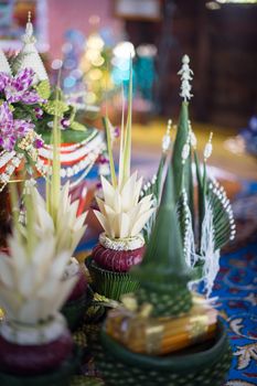 tray with pedestal object for monk ceremony design