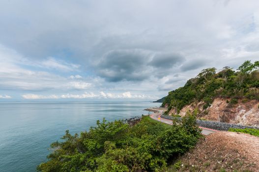 Curve of coast road with mountain and sea, Nang Phaya hill scenic point