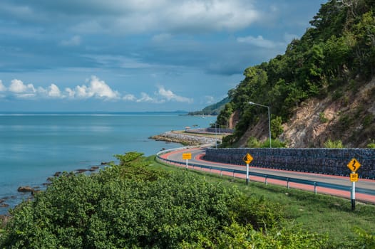 Curve of coast road with mountain and sea, Nang Phaya hill scenic point