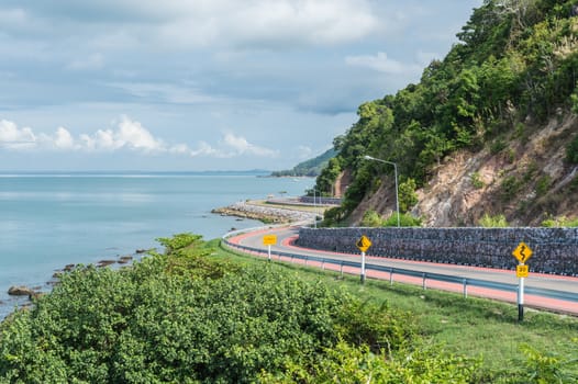 Curve of coast road with mountain and sea, Nang Phaya hill scenic point