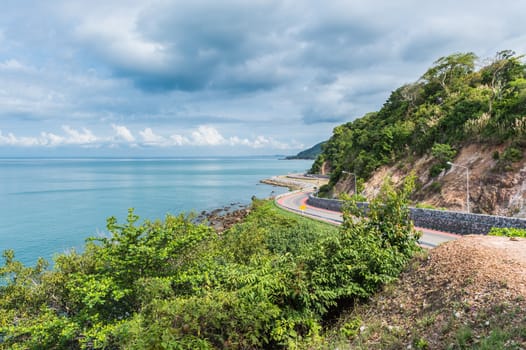 Curve of coast road with mountain and sea, Nang Phaya hill scenic point