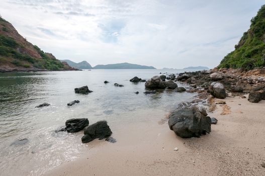 Landscape of sea beach with clouds sky