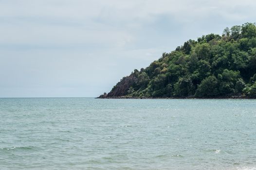 Closeup of island on the ocean landscape