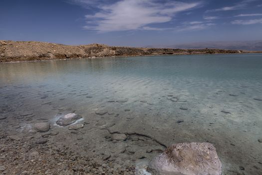 Dead Sea Panorama Desert Mountains and The Sea With Salt