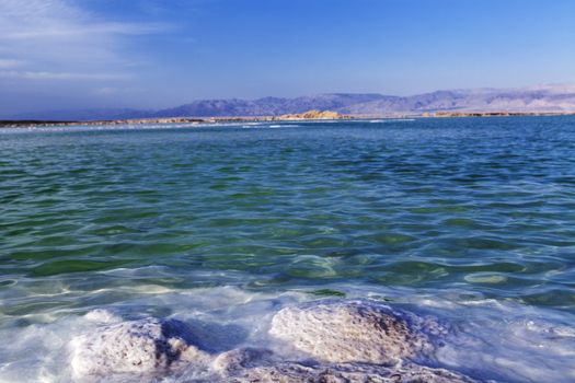 Dead Sea Panorama Desert Mountains and The Sea With Salt