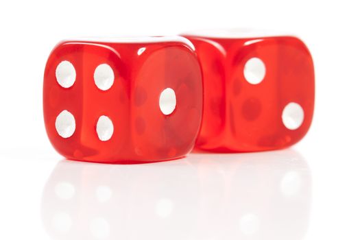 Pair of Red Casino Dices On White Background With Reflection