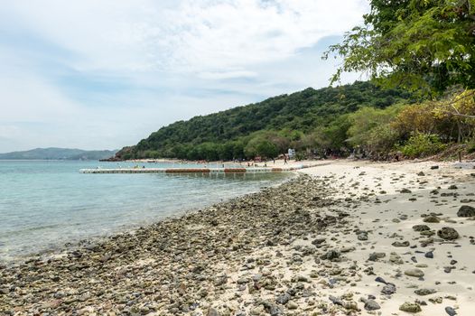 Landscape of beach and sea with mountain