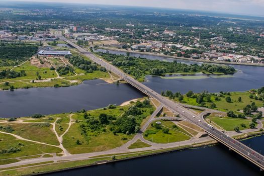 Aerial view of Riga city- capital of Latvia. Riga from above.