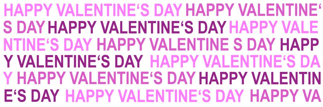 Panorama card with text Happy Valentine's Day in different colors