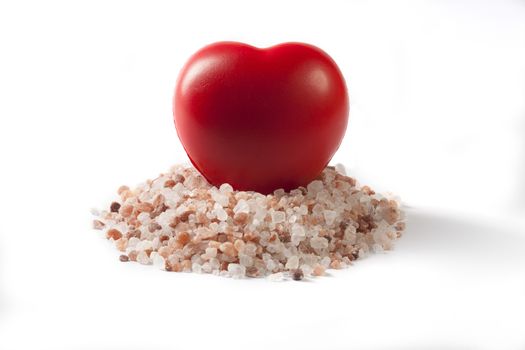 Himalayan Salt Raw Crystals With Red Heart Isolated on White Background