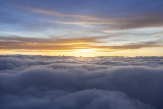 Fluffy Clouds With Sunrise During Morning Flight With Beautiful Colors