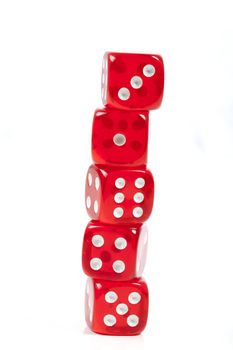 Tower Of Red Dices Isolated on White Background