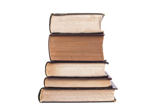 Old books pile isolated on white background