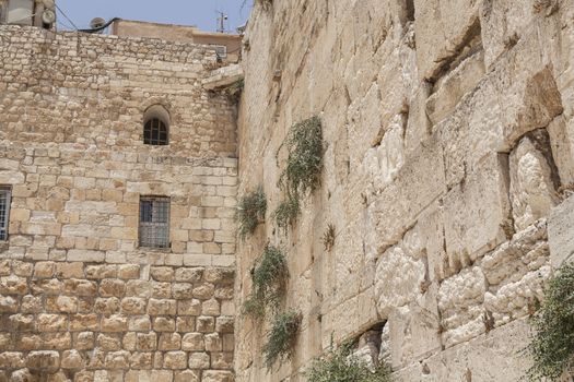 The wailing wall "kotel" with blue sky