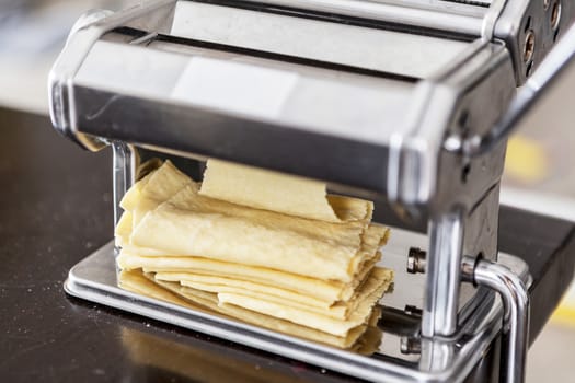 Making homemade pasta with flour and eggs