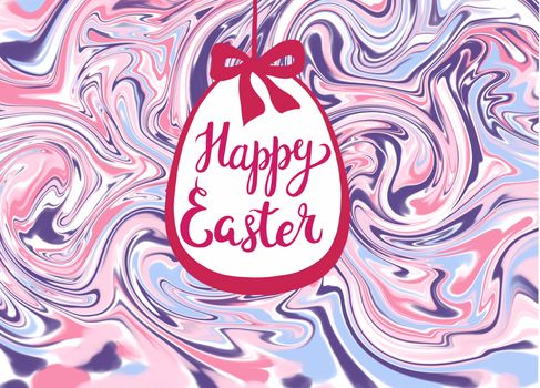 Illustration marbed texture with calligraphic inscription Happy Easter in easter egg for greeting card.