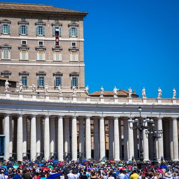 ROME, VATICAN STATE - AUGUST 19, 2018: Pope Francis on Sunday during the Angelus prayer in Saint Peter Square