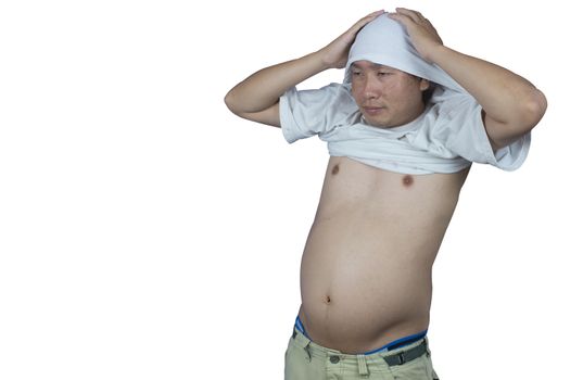 fat asian man isolated with clipping path