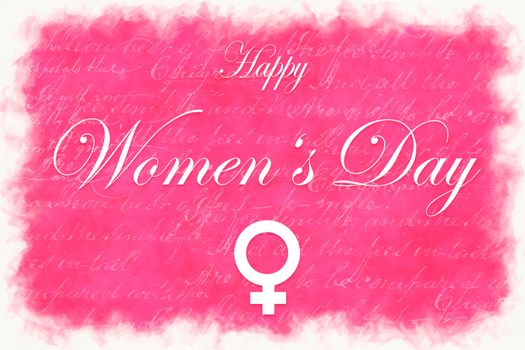 Pink illustration card in watercolor style and with text Happy Women's Day