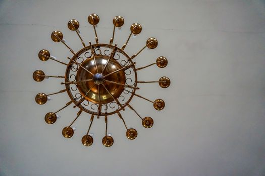 Evangelic Lutheran Church in Koknese, Latvia. Interior of Koknese church. Chandelier at the ceiling in the Evangelical Lutheran Church of Koknese. Church was built in 1687. 