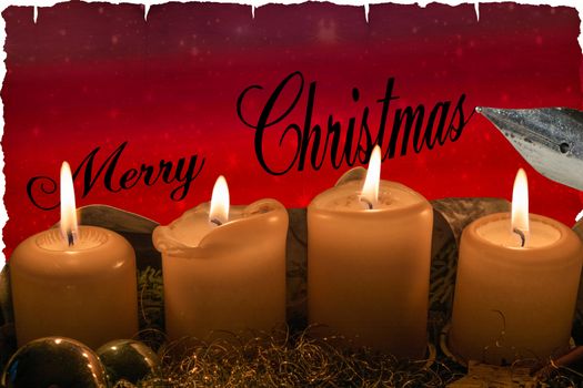 Illustration, christmas card, background with candle and stars and a greeting.
