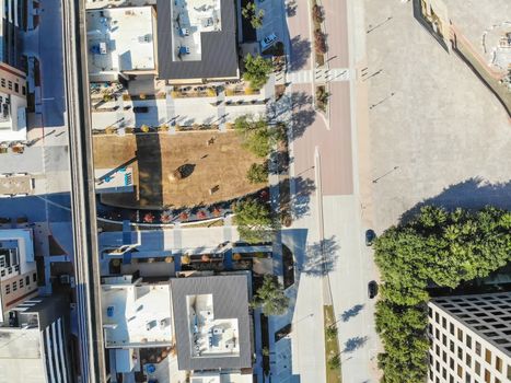 Top view downtown Las Colinas, an upscale, developed area in the North of Dallas, Texas during sunny autumn day