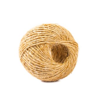 Hemp rope roll isolated on white background.