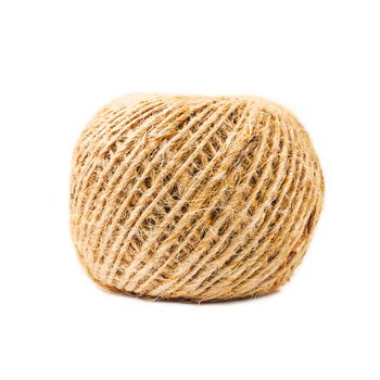 Hemp rope roll isolated on white background.