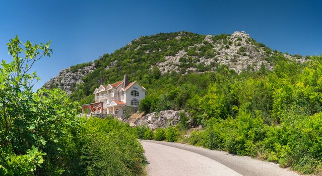 Skadar lake, Montenegro - 07.15.2018. Hotel Gazivoda near Crnojevica river bend in Montenegro, Rijeka Crnojevica in Montenegro