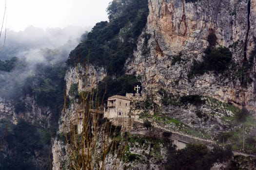 Moni Timiou Prodromou. Old monastery in mountains, Arcadia, Greece