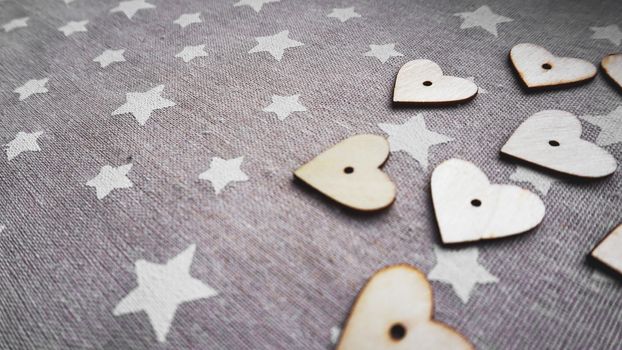 Valentines day. Vintage style. Hearts on old grey background with white stars
